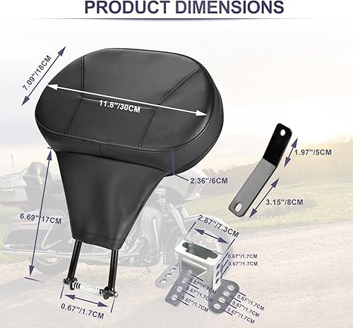 Miniatura 9 de Respaldo desmontable Touring Rider, respaldo ajustable y cómodo para conductor, enchufe de liberación rápida para Harley 2009-2024 Touring CVO Road