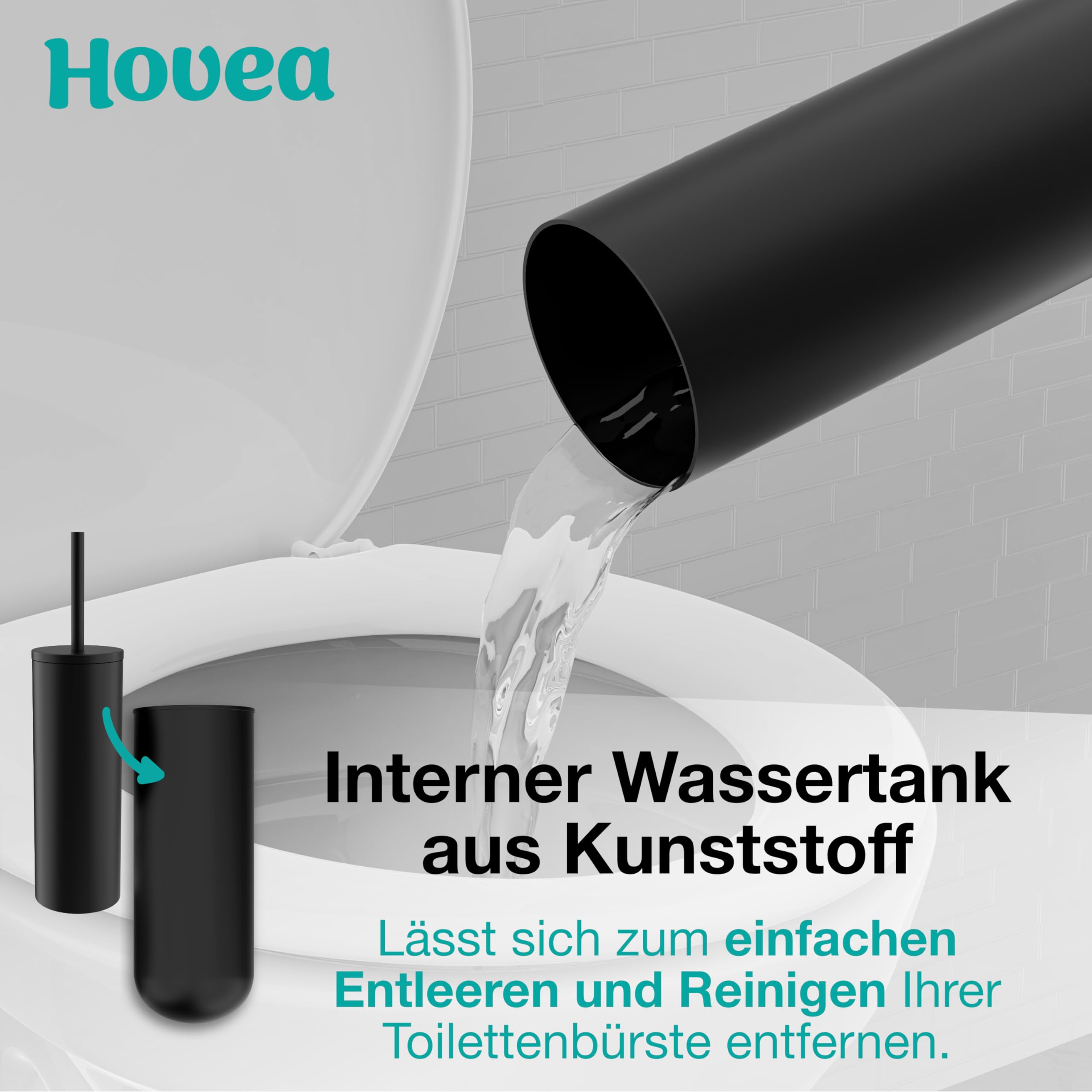 Klobürste Wandmontage Schwarz - Toilettenbürste Silikon & Metall - Wand WC-Bürste Ohne Bohren - Wandbefestigung mit Sticker oder Schraube - Klobürstenhalter - WC3610