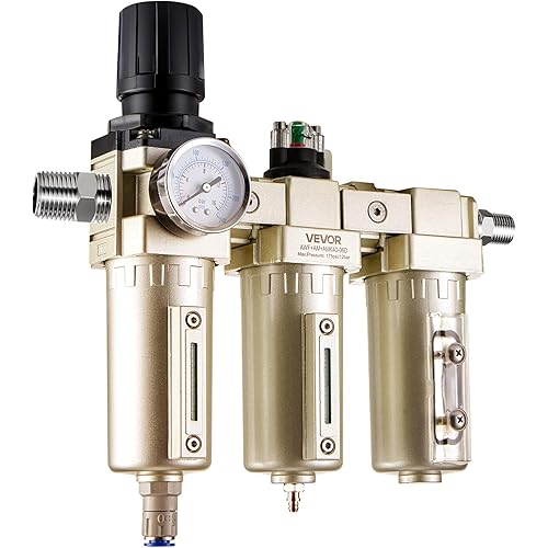 VEVOR Air Compressor Filter Regulator, 3/4" NPT 3-Stage 5μm & 0.3μm & 0.1μm Air Drying System with Micron Filters and Desiccant Dryer, Auto Drain Air Compressor Water Separator 175PSI Max Pressure