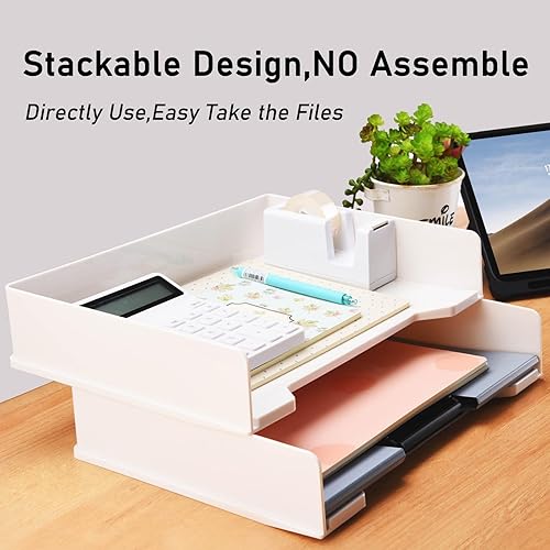 Miniatura 9 de Bandeja organizadora de papel de 2 niveles, bandeja de papel apilable de escritorio transparente, bandeja clasificadora de papel PET tamaño A4,