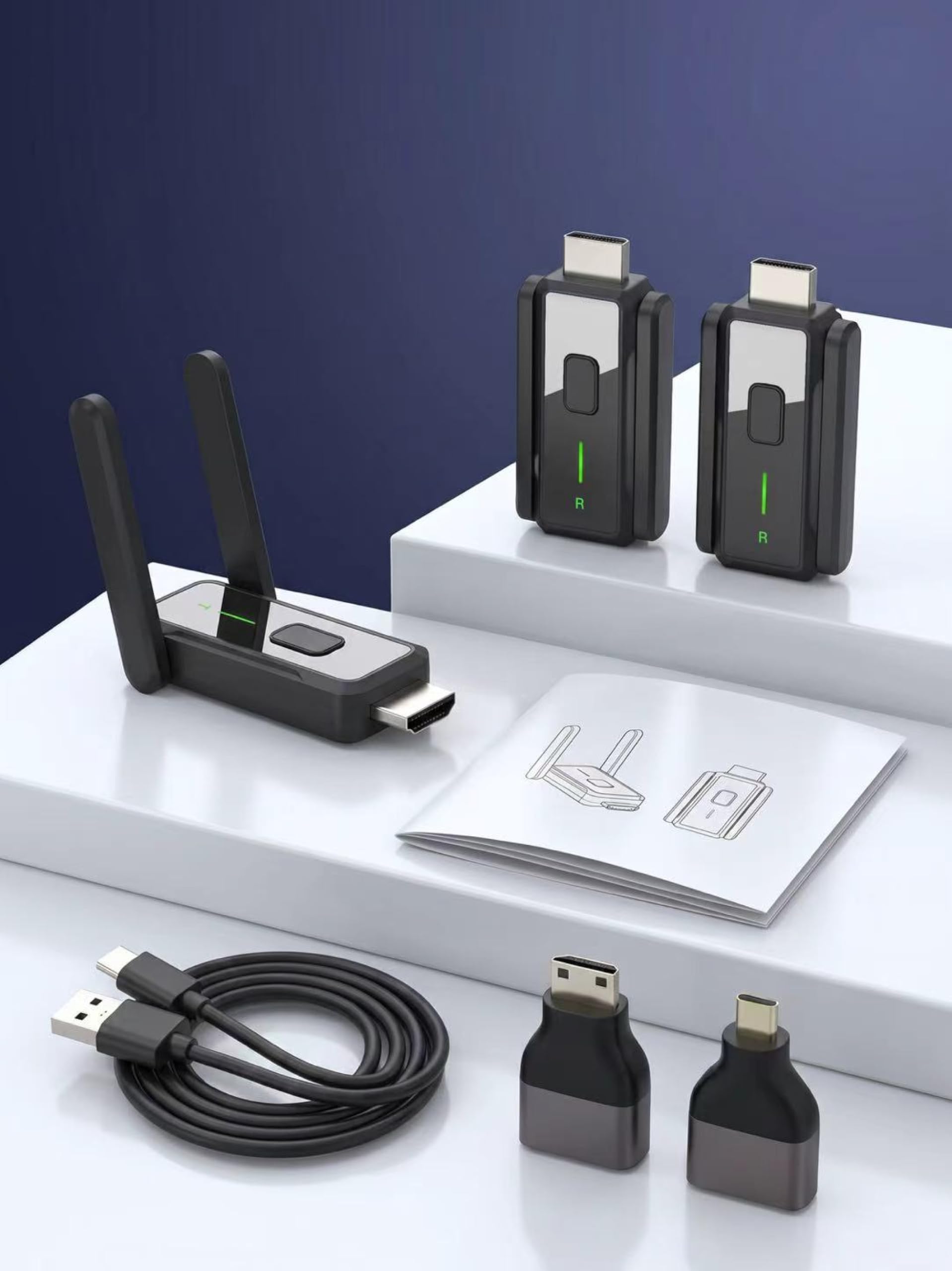 Bezprzewodowy nadajnik HDMI i 2 odbiorniki, 50 m, przedłużacz Plug and Play