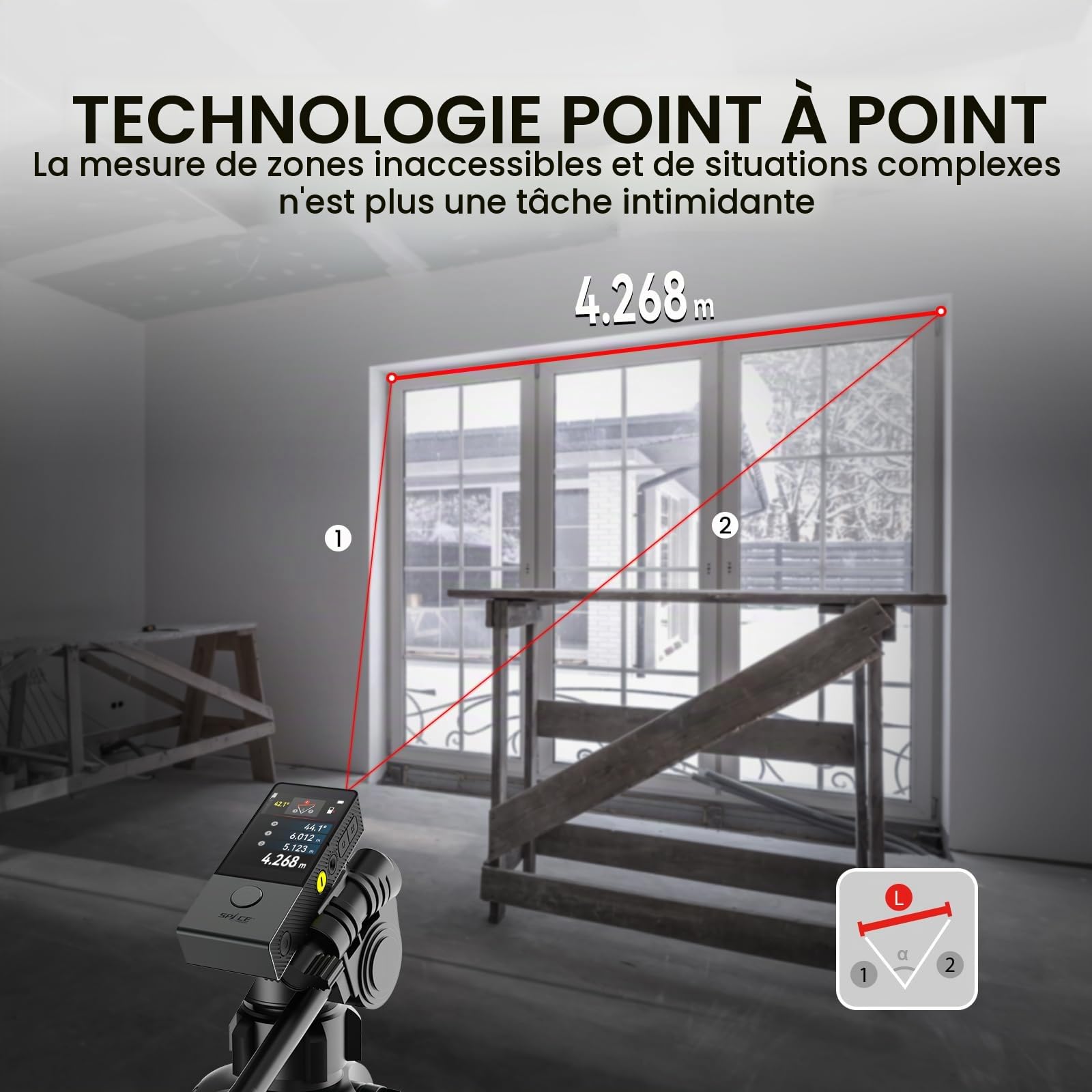 MiLESEEY D9 Pro télémètre Laser 100m Professionnel | avec indicateur visuel d'alignement, écran Tactile IPS, 14 Modes de Mesure, P2P, Angle en Direct, synchronisation APP