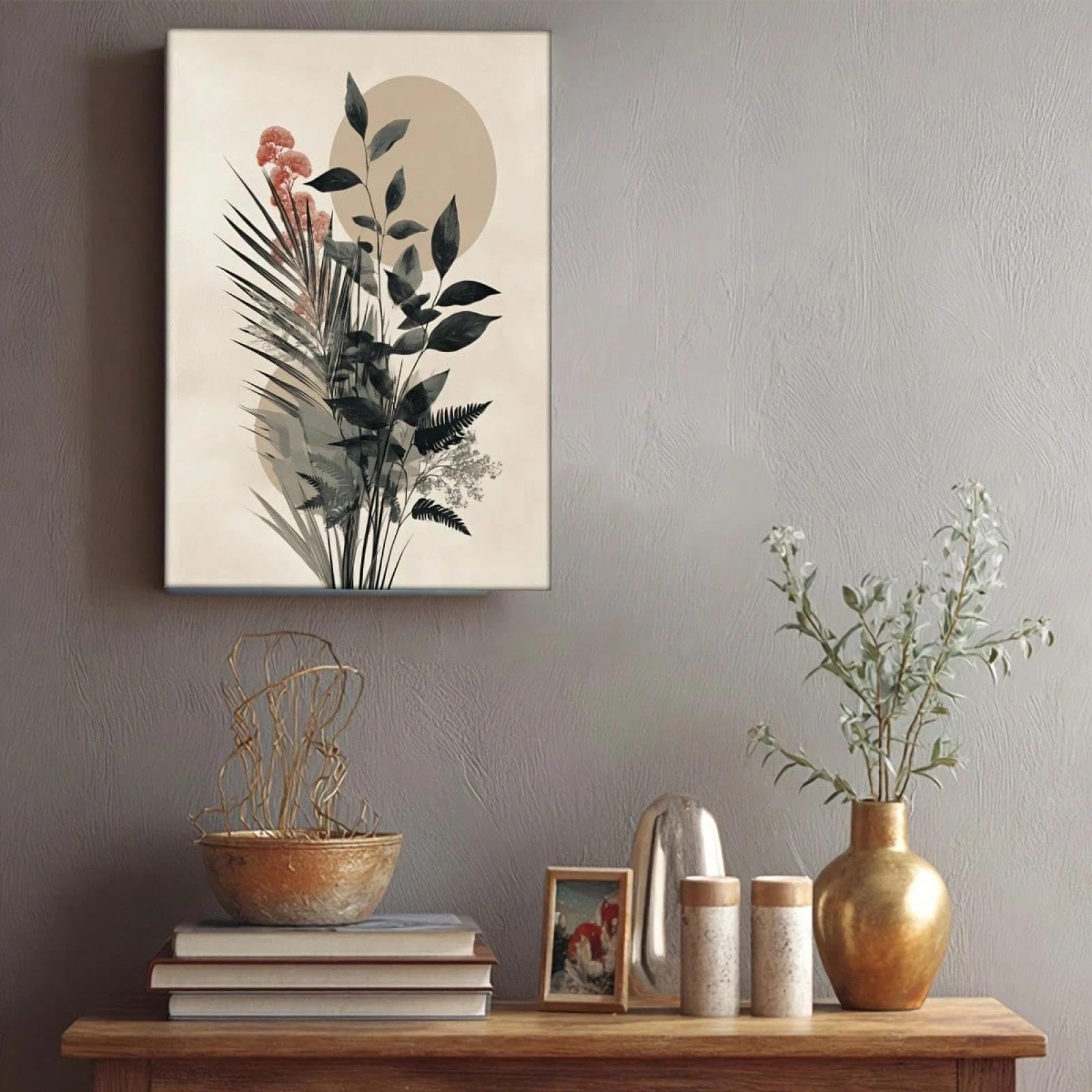 Abstrakcyjny obraz na płótnie botaniczny plakat kwiatowy neutralny czarny beżowy nowoczesny wystrój do salonu domu biura 70 x 100 cm bez ramki