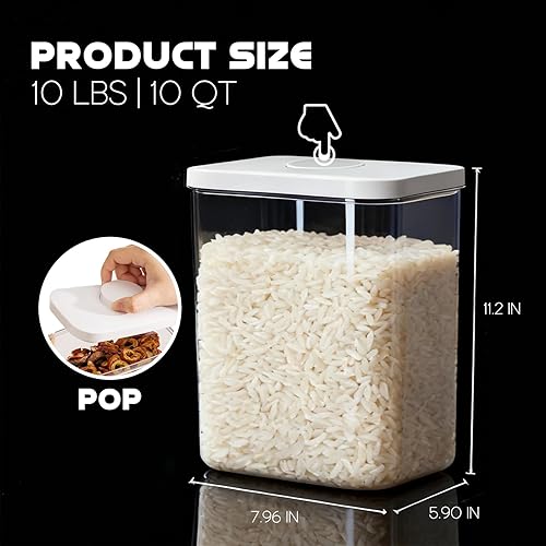 Miniatura 5 de Dispensador de arroz de 5 libras, contenedor de almacenamiento de cereales con taza medidora, contenedores de alimentos para el hogar para la