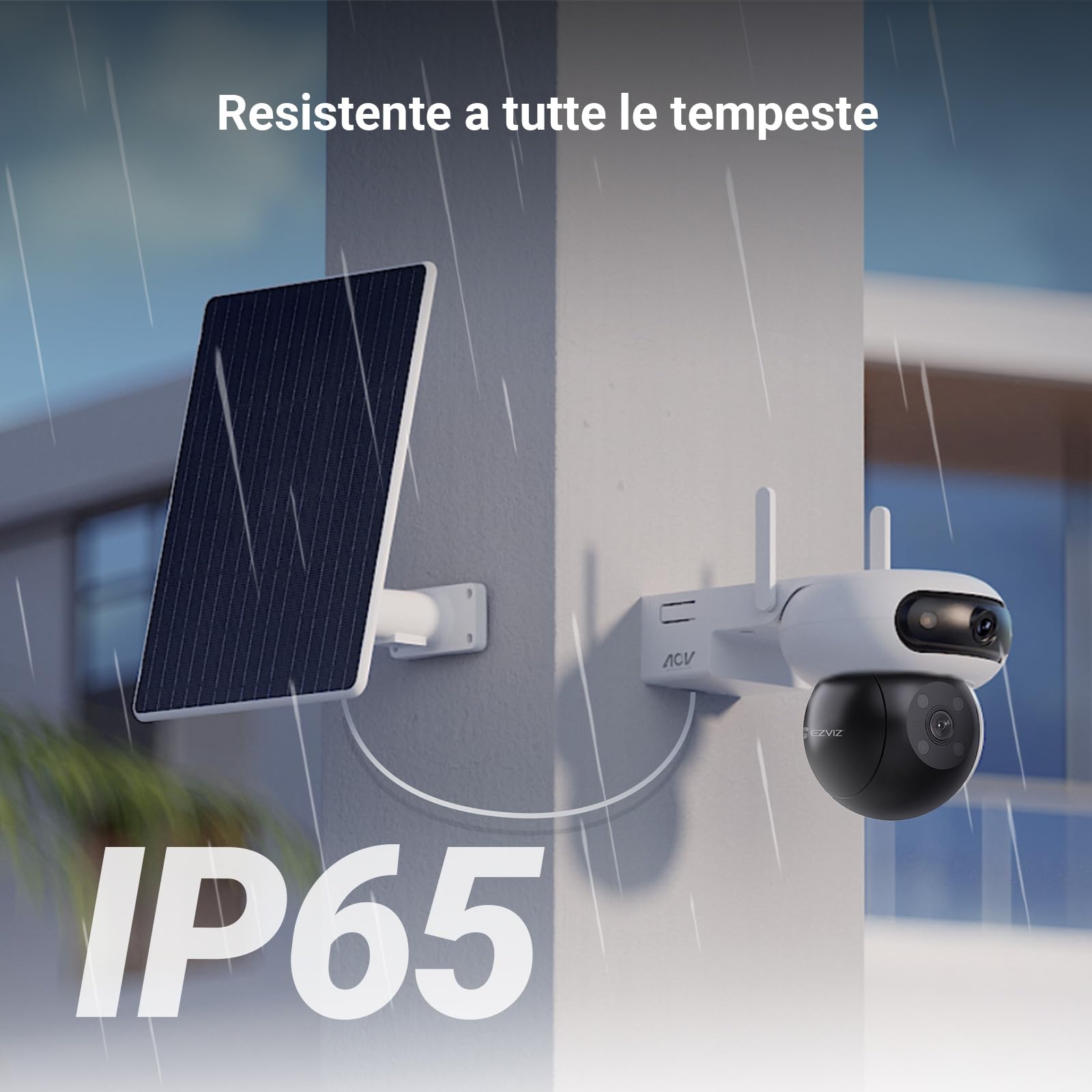 EZVIZ 8MP (4MP+4MP) Telecamera WiFi Esterno Batteria con Doppia Lente, Telecamera Solare per Esterni Senza Fili, Modalità AOV, Rilevamento di Persone/Veicoli, CB90 Dual+8W Pannello Solare