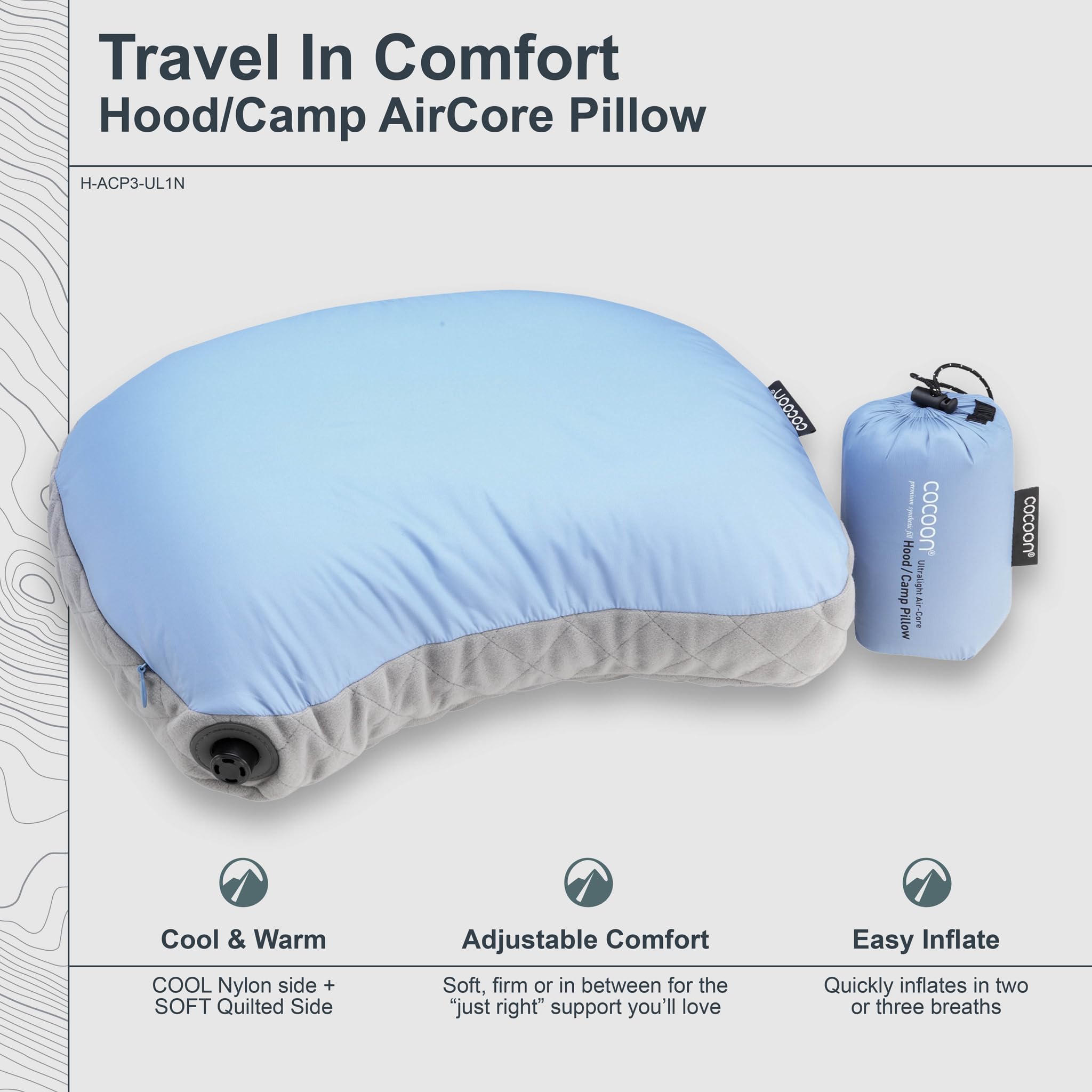 COCOON Air Core Hood/Camp Pillow, Light-Blue/Grey