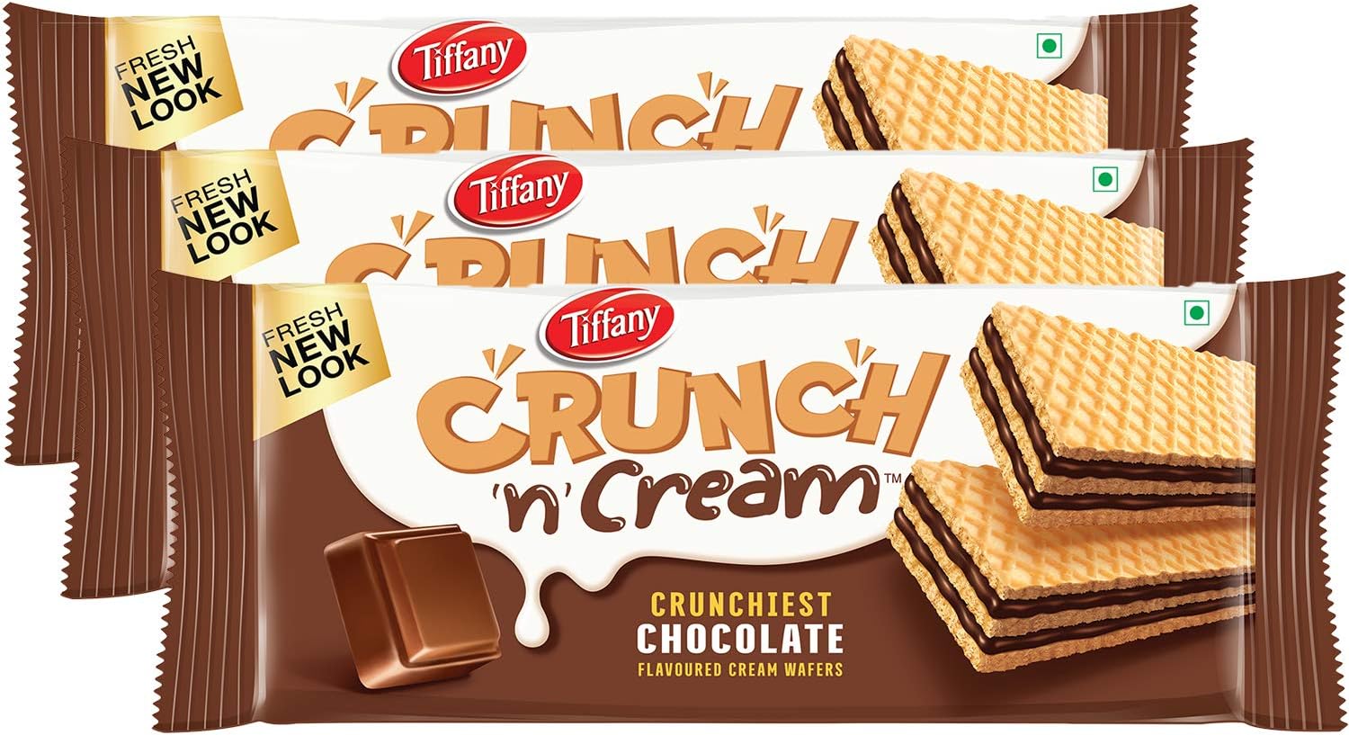 Wafers Crunch N Cream Crunchiest Chocolate Flavored Cream Wafers (Pack of 3, 135 g),Great for Snacking and Sharing