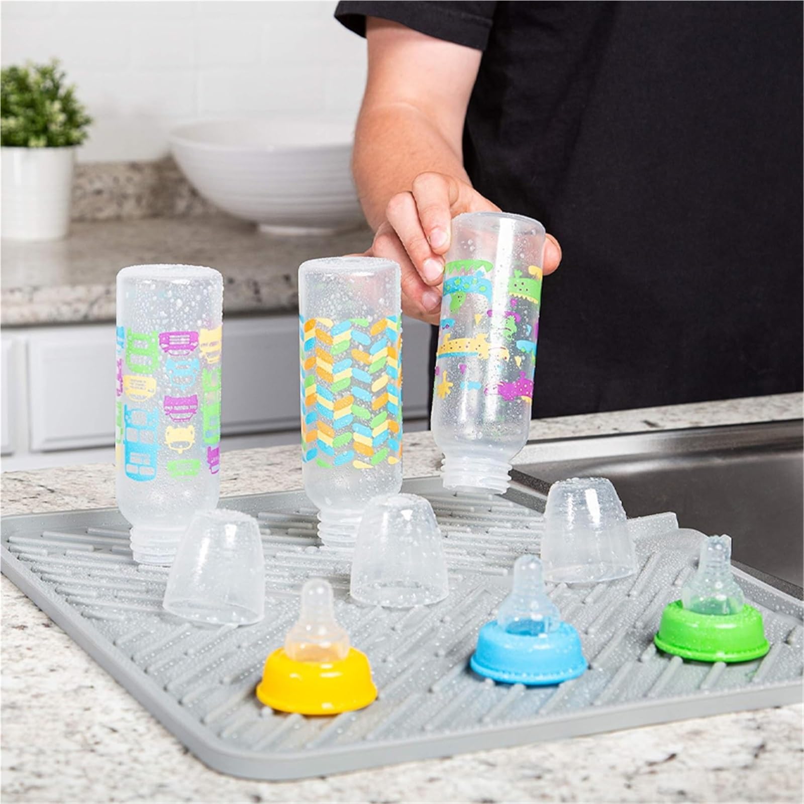 Abtropfmatte 1pc Silikon Abtropfmatte Teller Abtrocknen Pad Klapp Große Drain Abtropffläche Matte Küche Zubehör(Gray)