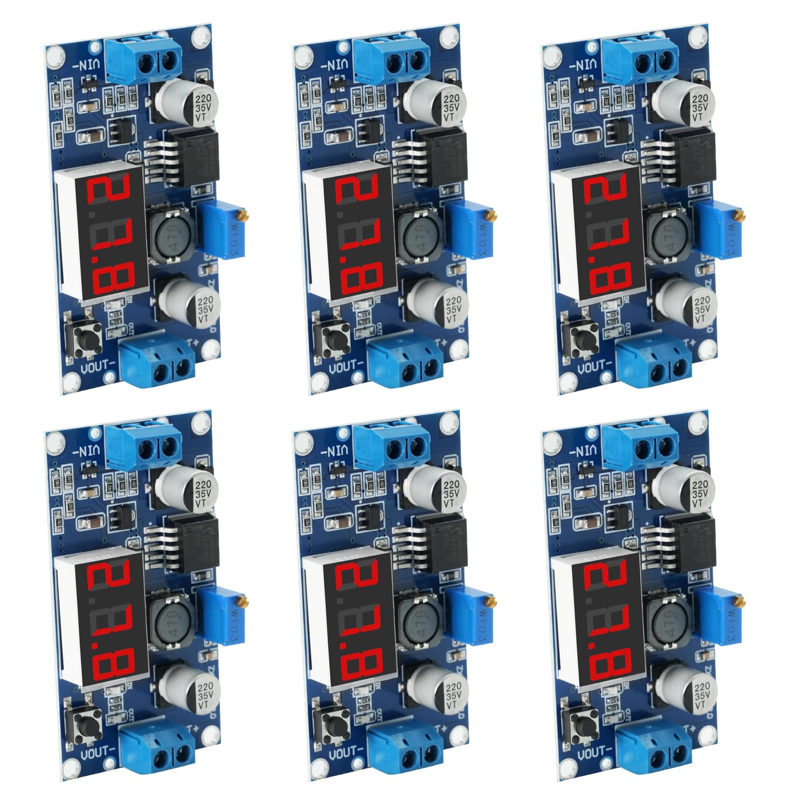 Step Down Buck Converter Modulo RUIZHI DC DC Converter con Display a 3 Cifre Digitale LED, 4-40V a 3.3-24V Converter Buck, Modulo Step Down Alimentatore Compatibile con Arduino y Raspberry Pi(6 pezzi)