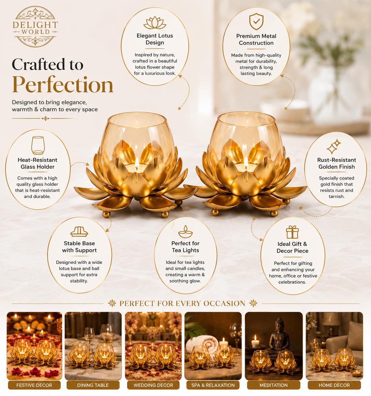 Lotus Tealight Candle Holders - Golden Decor -3