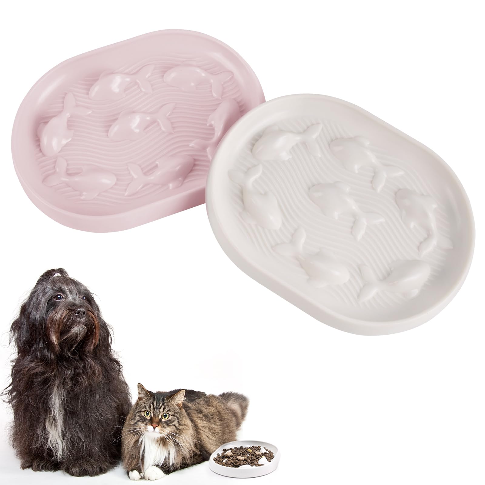 MEGAVOW 2 Piezas Comedero Antivoracidad para Gatos Perros Pequeños, Plato Interactivo para Mascota, Antideslizante de Plástico, Tazon Comedero para Mascotas