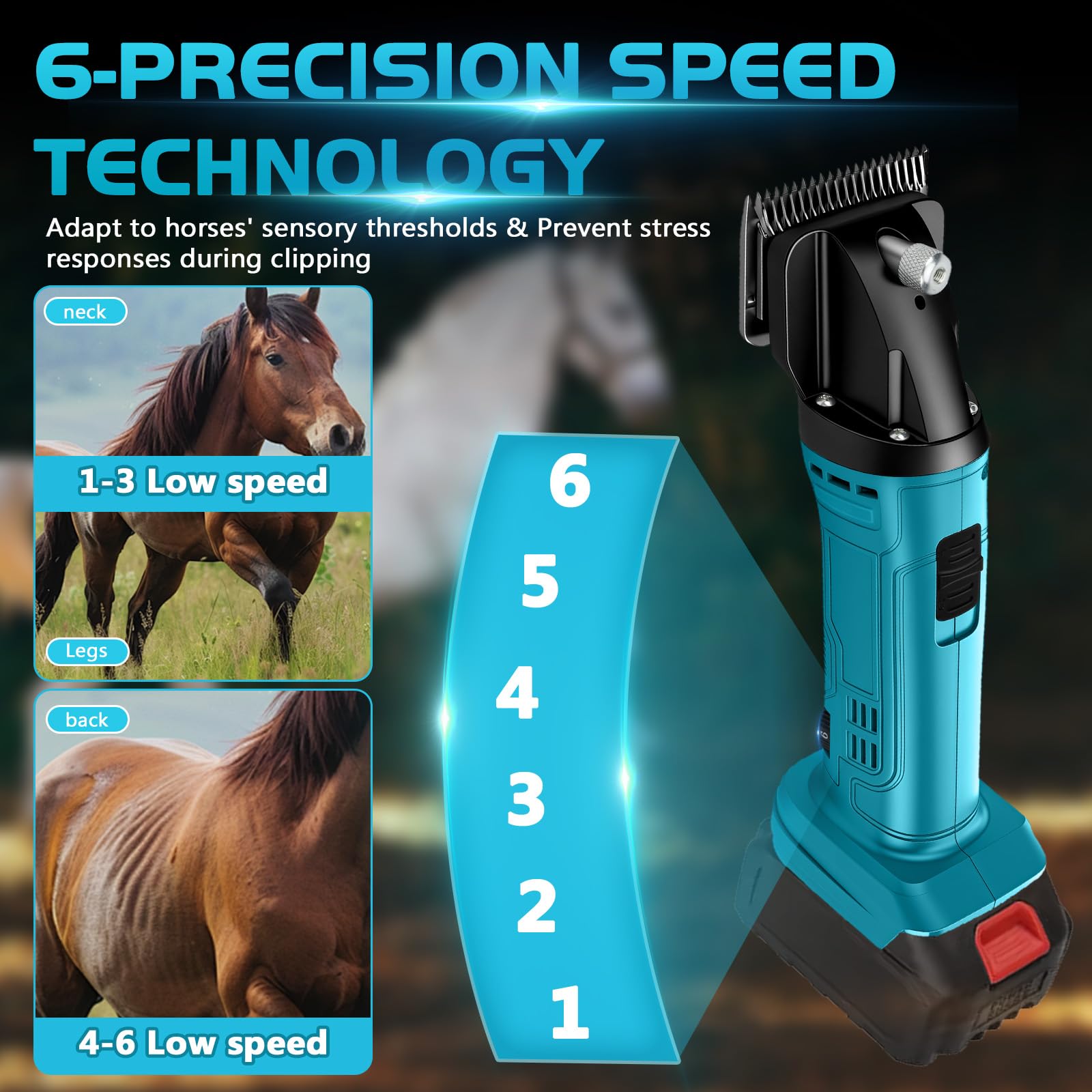 Esquiladora Caballos Compatible con Makita 18V, Profesional Maquina pelar Caballos para Ovejas Ganado Animales con motor potente, 6 Velocidades 2500 RPM/Min (Sin Batería)