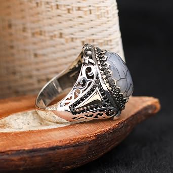 Agate Aqeeq Men Ring, Men Silver Ring 925, Gray Aqeeq Ring Men, Turkish Ring Man, Ring With Stone, Gemstone Ring For Men