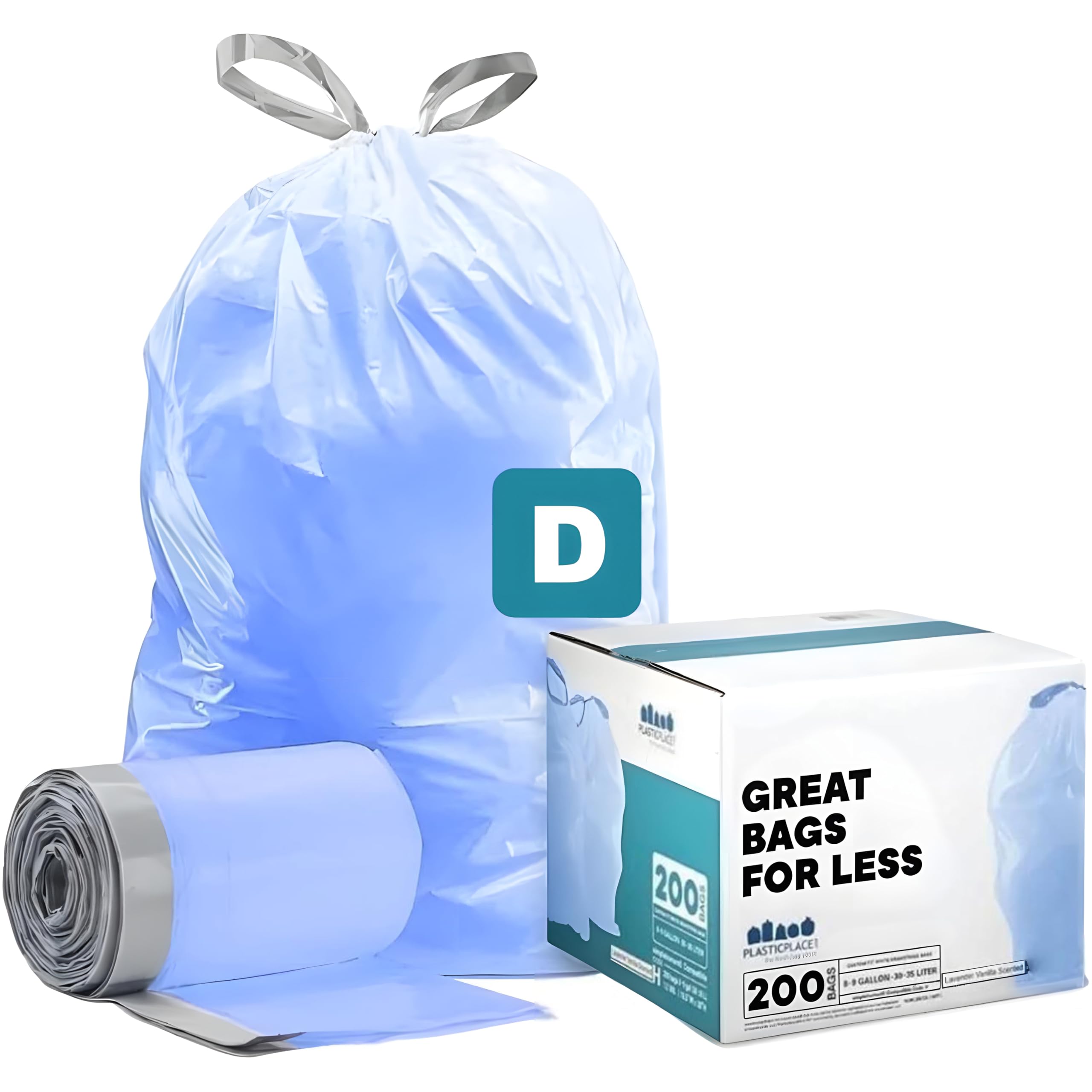 Plasticplace Kompatybilne z kodem D (200 szt.) niebieskie torby do recyklingu sznurek na śmieci wkładki do kosza na śmieci 5,2 l / 20 litrów 40 cm x 71 cm
