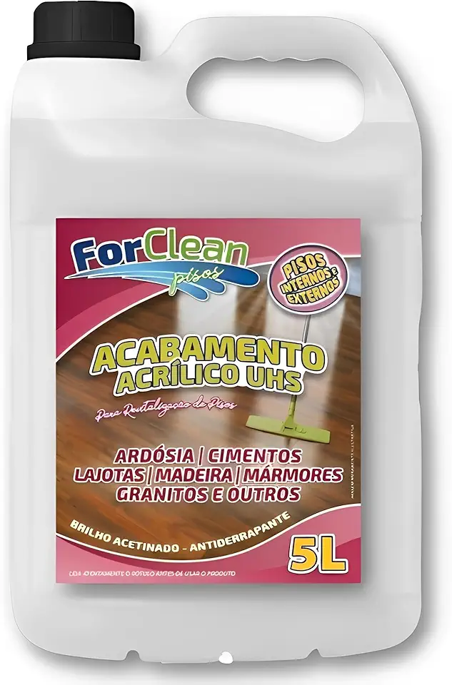 Resina UHS Para Piso Cimento Queimado. Piso Interno e Externo. Acrílica Líquida Incolor Brilhante - Base de Água Antiderrapante GL: 5 Litros