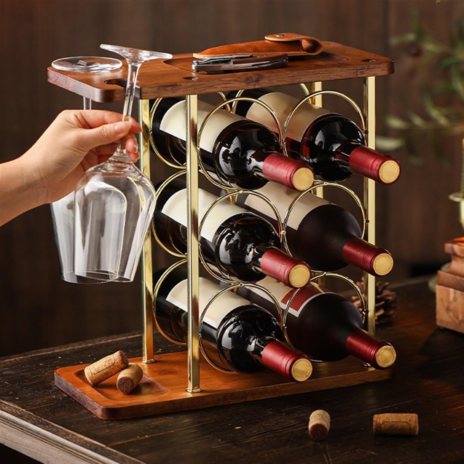 Moderno portabottiglie rosso – Elegante portabottiglie & vetrina per la casa – salvaspazio bottiglia di vino (34,5 x 34,5 x 16,5 cm) – perfetto per gli amanti del vino