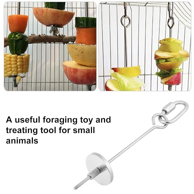 Foto 5 de 8 de Alimentador de Aves, Acero Inoxidable, pincho alimentador, Juguete para Loro, Tenedor para palitos de Carne