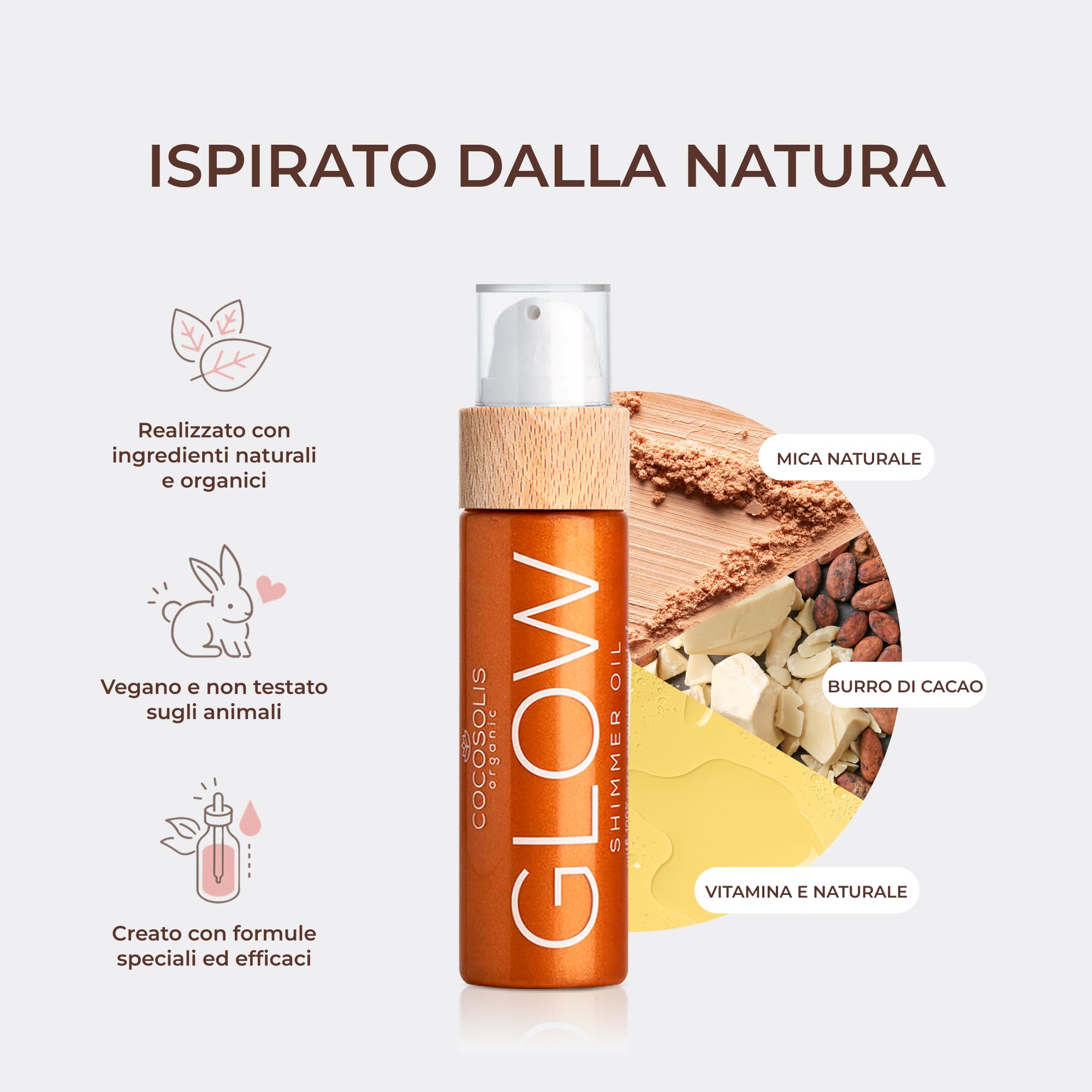 COCOSOLIS GLOW Olio Illuminante Corpo – Bio Oil – Olio Abbronzante Corpo e Viso – Ingredienti Naturali Biologici – Profumo ai Biscotti (110 ml)