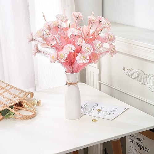 Miniatura 3 de Flores de peonía de seda falsas en jarrón, flores de peonía artificiales a granel, 10 unidades con jarrón para bodas, fiestas, hogar, oficina,