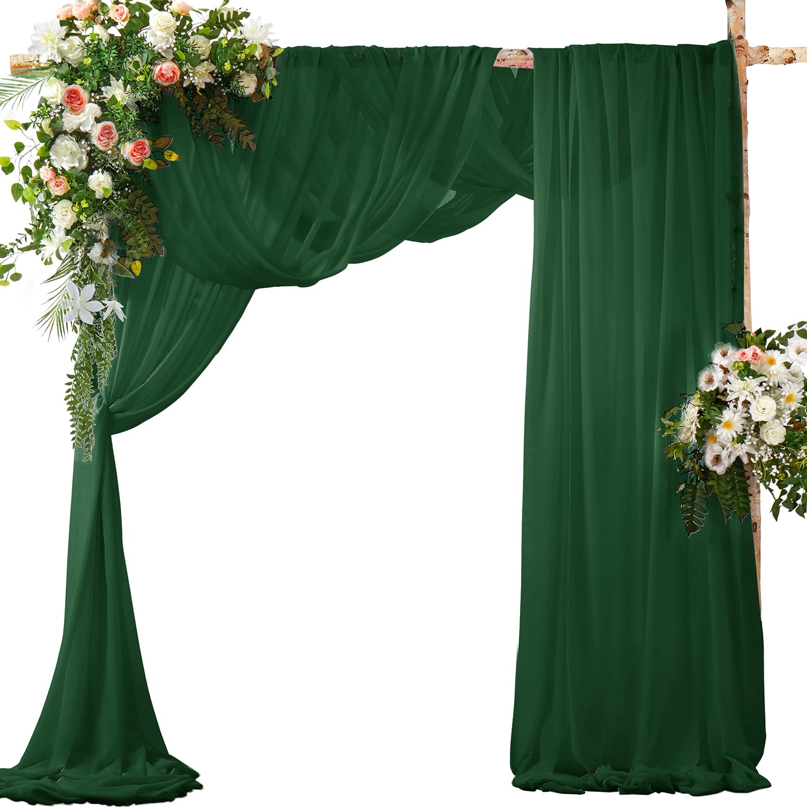 SiinvdaBZX 2 Panels Wedding Arch Draping Fabric 30" x 240" Emerald Green Polyester Chiffon Fabric for Multiple Occasions