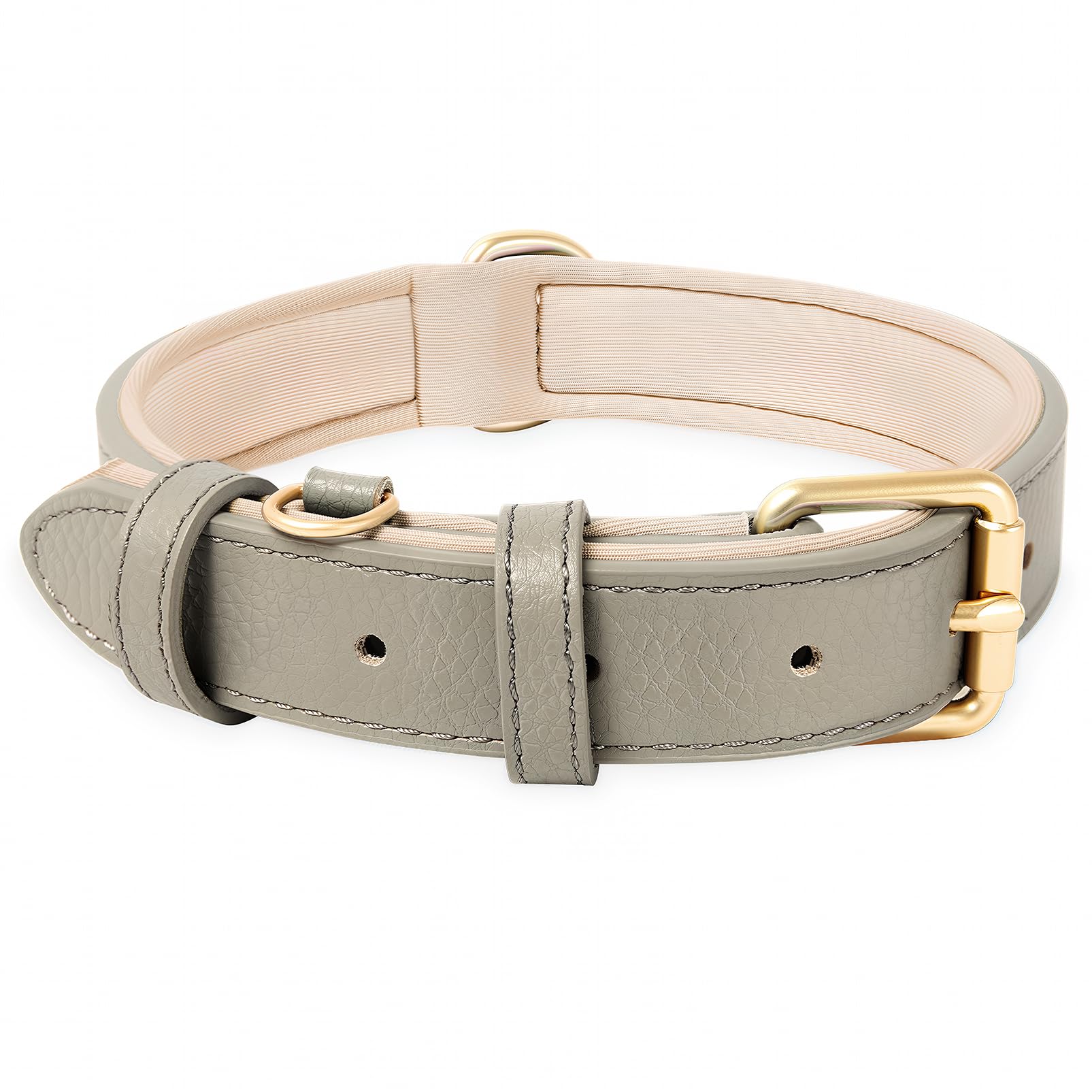 HEELE Hundehalsband Leder Hundehalsband mit gepolstert und echtes Leder, Verstellbar, Halsband für Welpen Kleine Mittel Große Hunde, Neu-Grau, S
