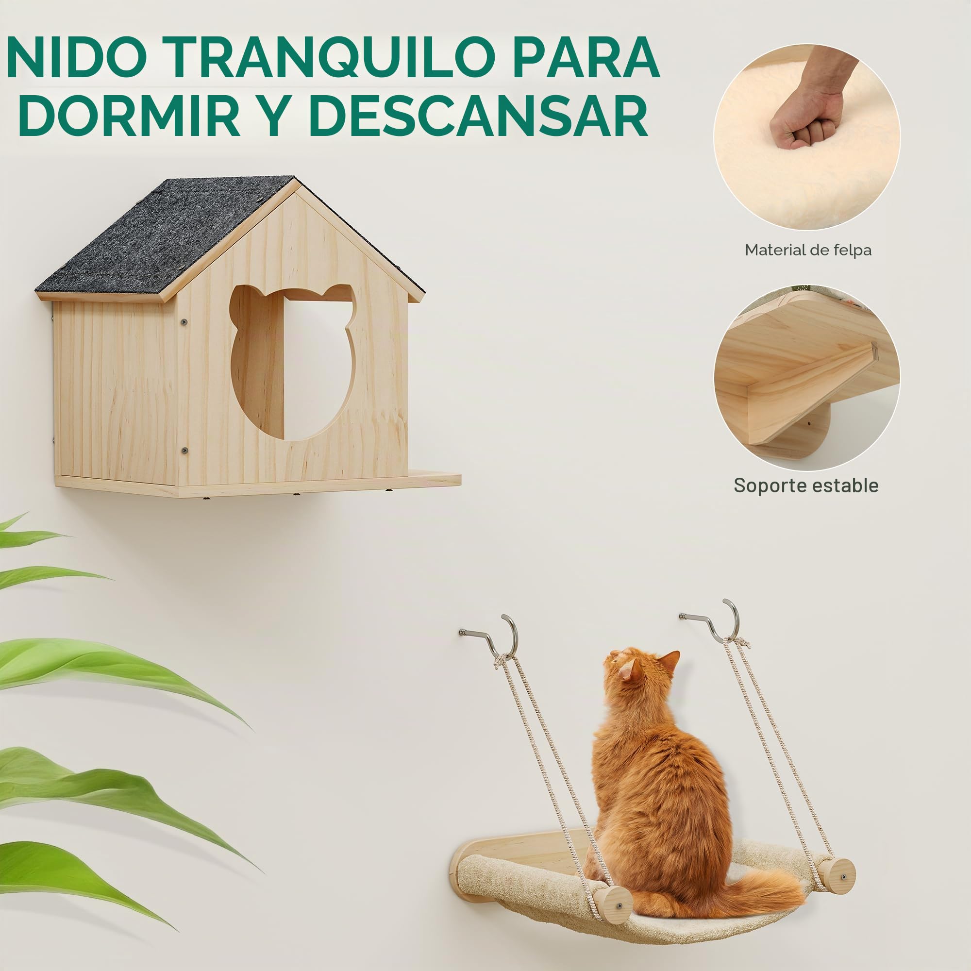 YITAHOME Juego de Pared de Escalada para Gatos, Muebles de Madera Resistentes para Gatos, 7 estantes con casa, Puente Colgante, escaleras, Hamaca y Poste rascador para Dormir, Jugar y Descansar