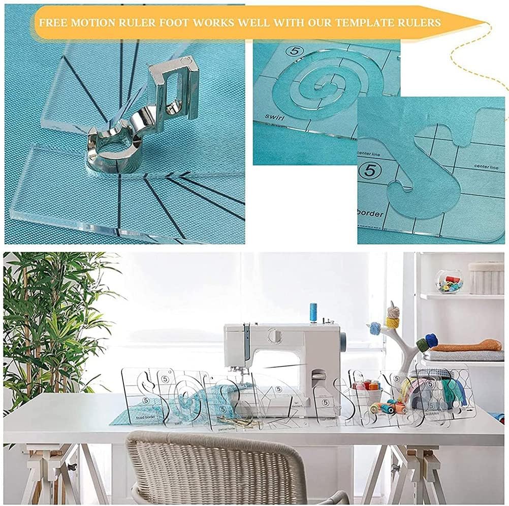 11 PCS Free Motion Quilting Template Set, Free Motion Quilting Rulers, Machine Quilting Rulers, Acrylic Templates for DIY Quilting Gift on Sewing Machine Ruler