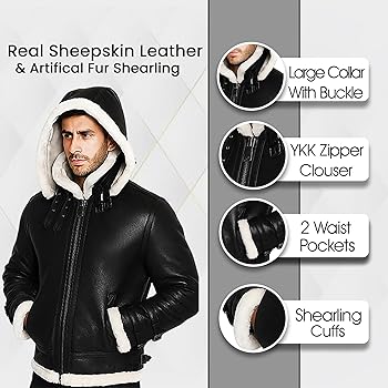 ブラックレザージャケット ファー付きフード 革ジャン メンズ レザージャケット 本革 中綿ジャケット ブラック 黒