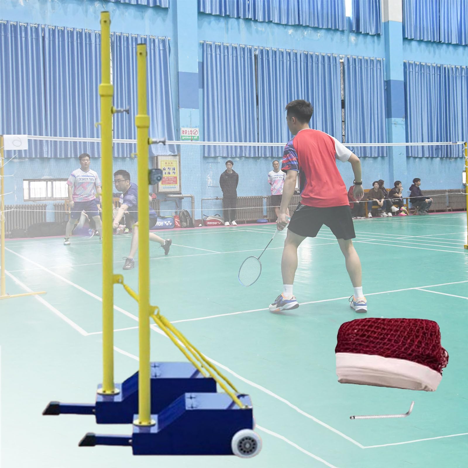 Set di rete portatile per pallavolo e badminton, regolabile, 1,5-2,1 m, pali resistenti, sport all'aria aperta per giardino, spiaggia, parco