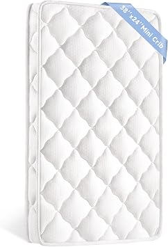 Pro Goleem Mini Crib Mattress, 38x24 Dual Sided with Firm Support and 3" Thick Premium Foam, Hypoallergenic, Comfort, Breathable, Quiet & Odorless, Fits Mini and Portable Travel Cribs