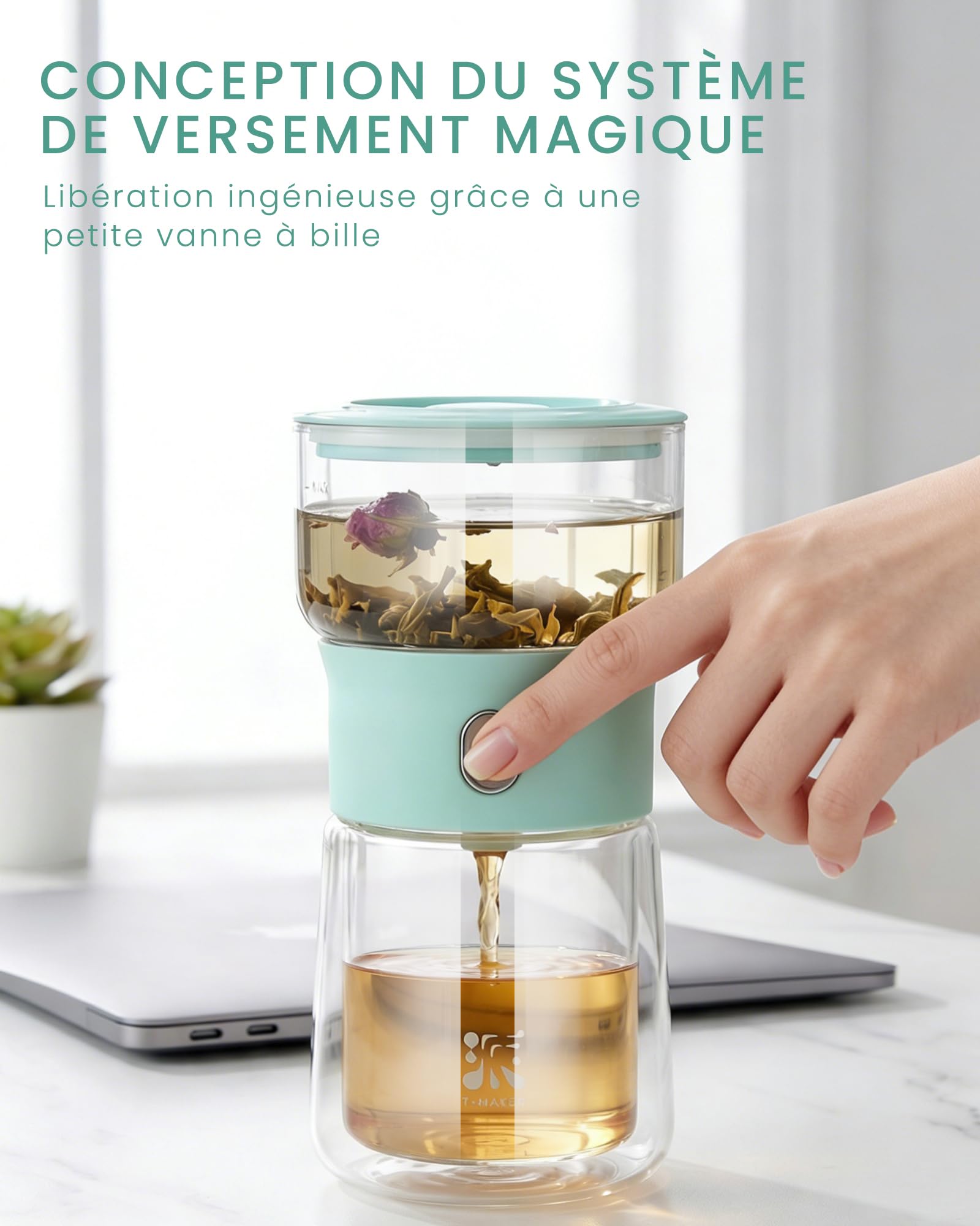 ZENS Tetera de cristal con infusor mágico de un toque