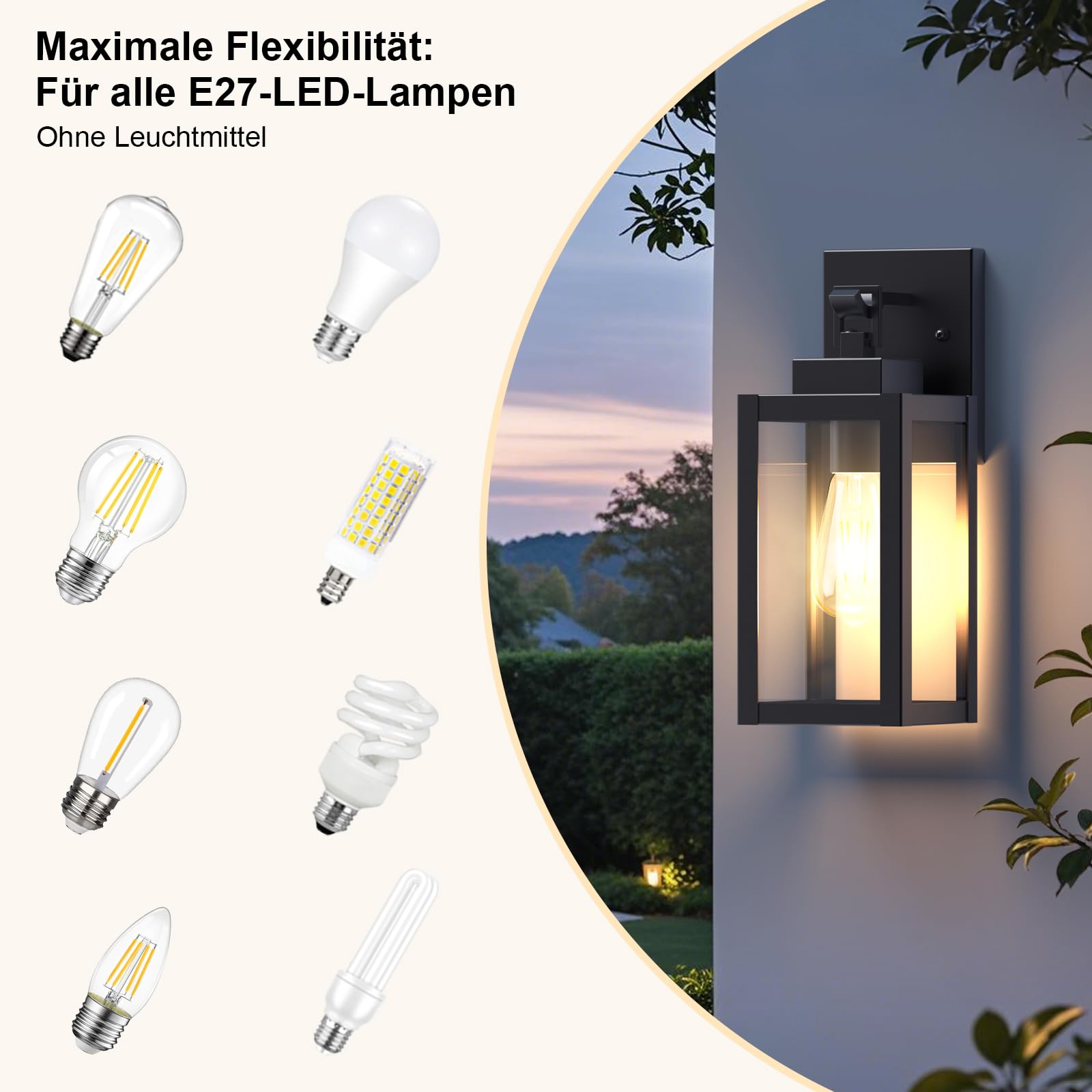 2er Set Außenlampe E27 Wandleuchte Aussen IP44 Glas Wandlampe Anthrazit Vintage Anti-Rost 230V für Haus, Eingangsbereich (Ohne Leuchtmittel)