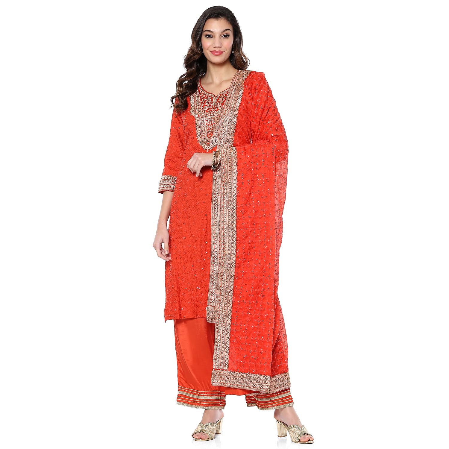 biba Women Silk Straight Embroidered Suit Set-picture-27