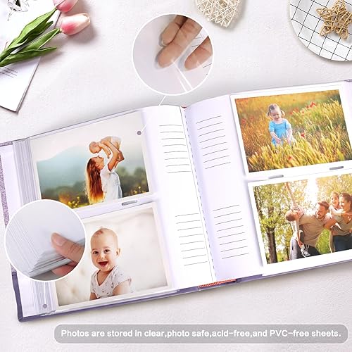 Miniatura 5 de RECUTMS Álbum de fotos de 4 x 6 pulgadas, 200 fotos con espacio de escritura, cubierta de cuero con ventana, 200 fotos de 4 x 6 pulgadas, álbum de