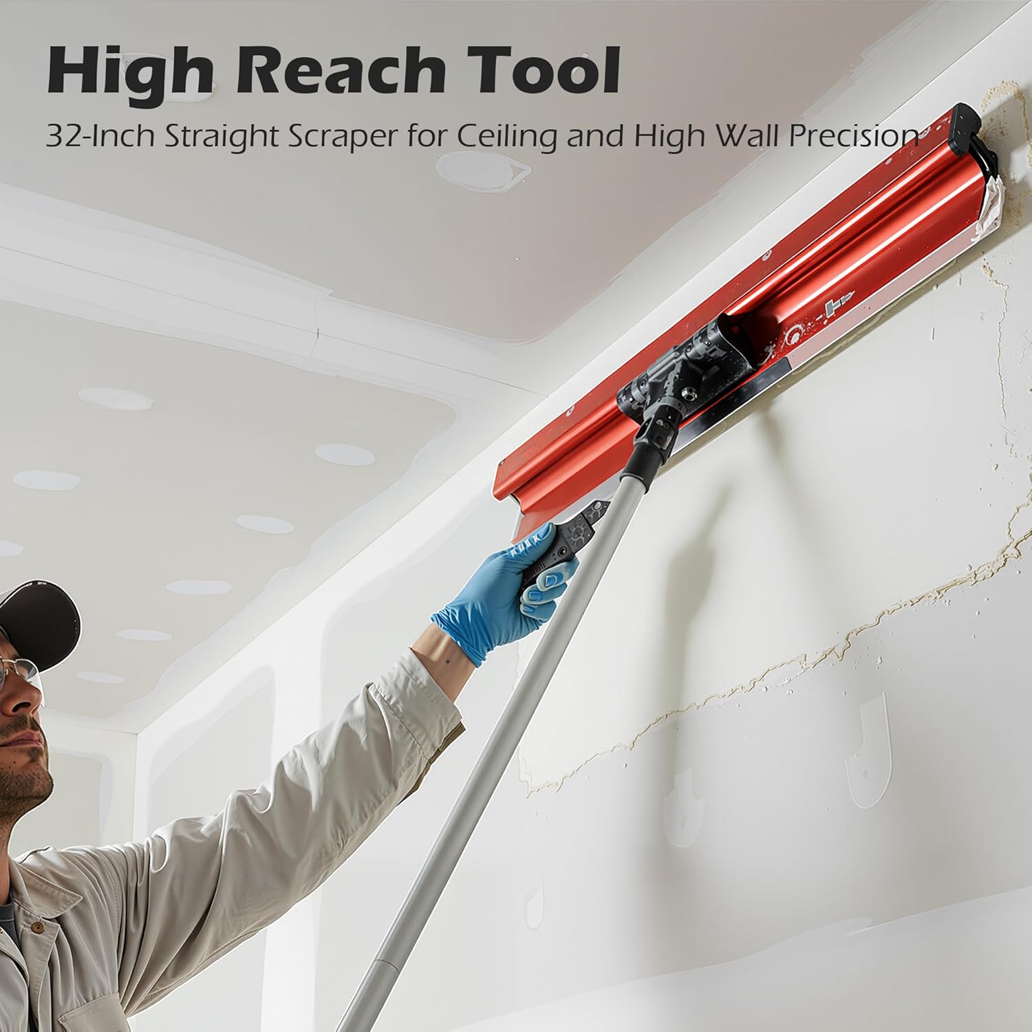 Drywall Skimming Blade Set, Adjustable Stainless Steel Drywall Knife, skim coat blade, 6.5in, 16in, 24in, 32in Replaceable Blades, Plaster Tools with Extension Pole, Case