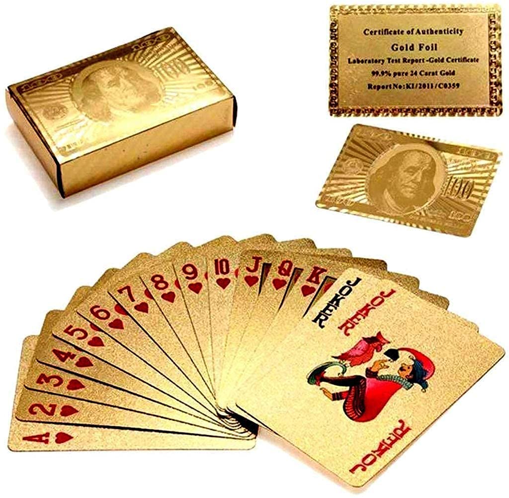 Toys Treasure Gold Deck of Waterproof Cards, Flexible PVC Plastic Gold Playing Cards Premium Poker Cards Gold Waterproof Playing Cards Washable Flexible Use for Party Game