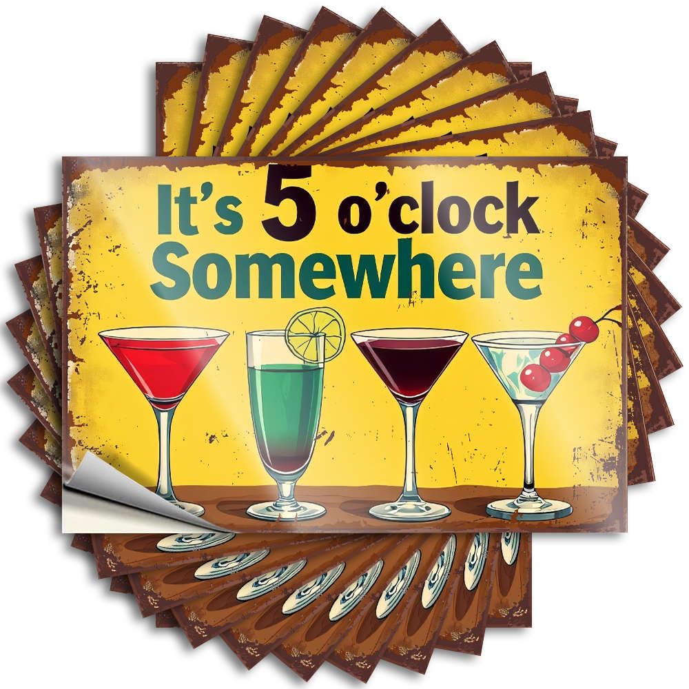 Coastal, Saying Hard Five Cocktails, Time to Relax! | Dart Bathroom Stuff(8X12CM)