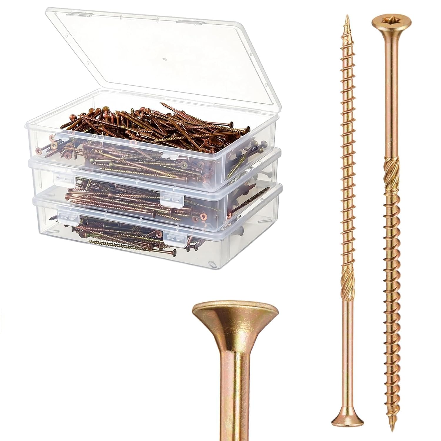 Blulu 1000 Pcs Multi-Purpose Deck Screws, Coated Exterior Star Drive, Decking Wood Screws with Protective Coating for Construction, Repair