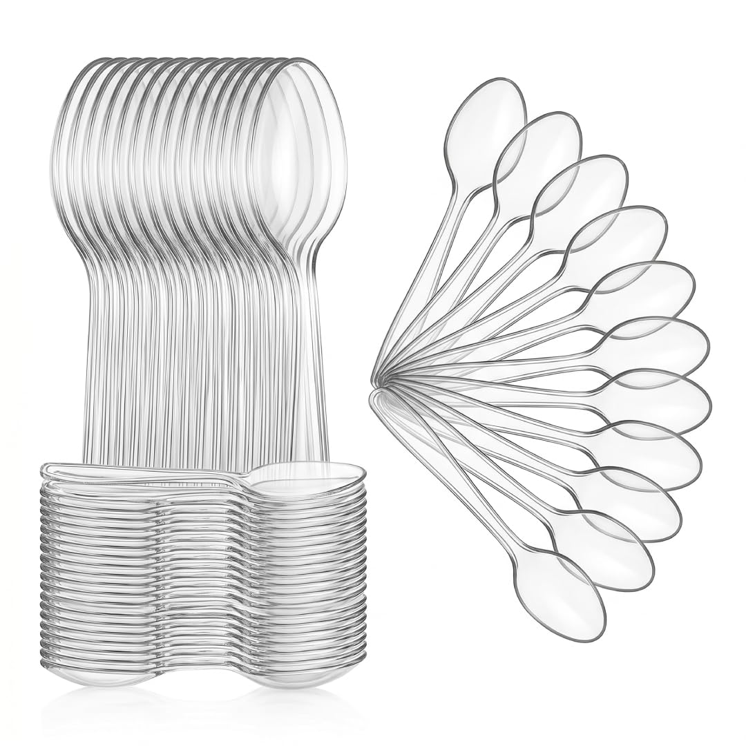 Venuscello® Plastic Teaspoons Reusable Spoons Bulk Pack Catering Party Dessert Tea Coffee for Events Picnics Food Service Durable Lightweight Tableware (1000, Clear)