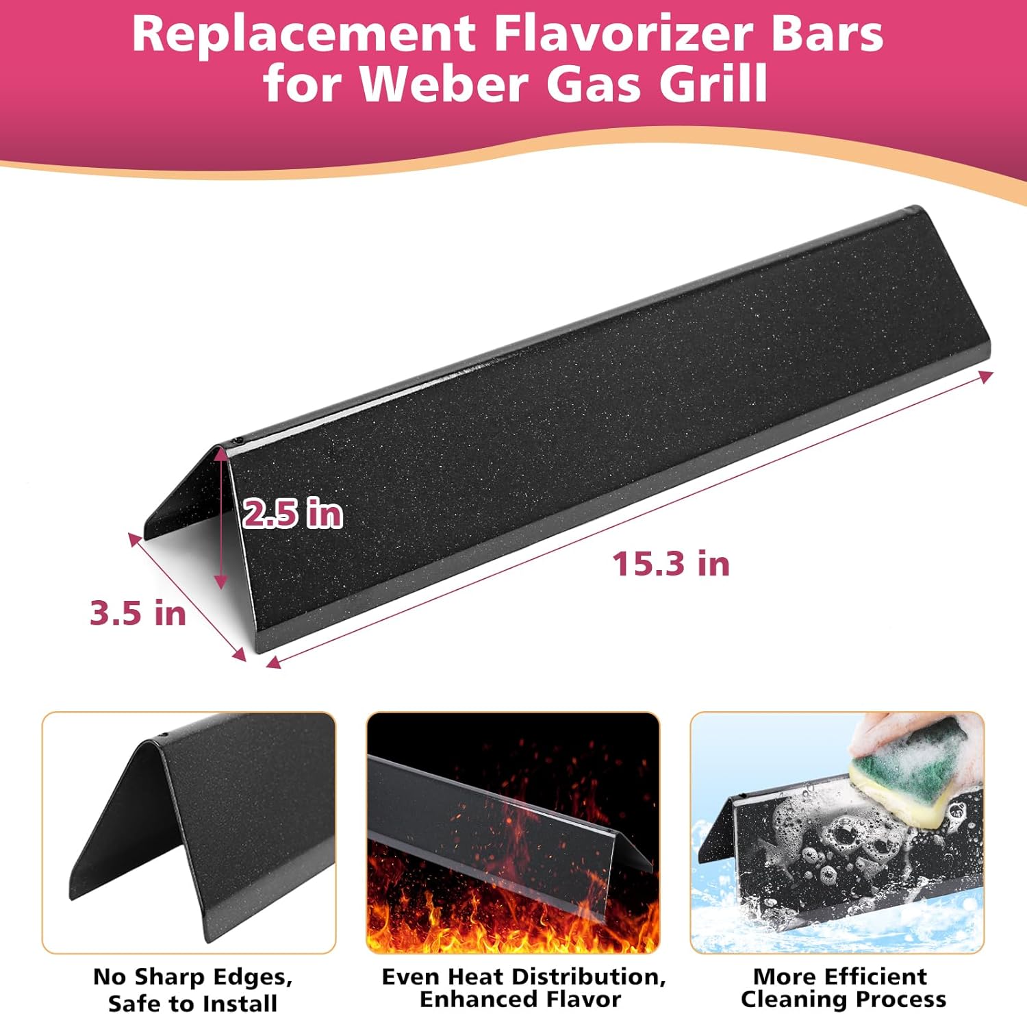 7636 Flavorizer Bars and 69787 Grill Burner Replacement Parts for Weber Spirit I II E310 S310 E320 S320 E330 S330, Grill Parts for Weber Spirit 300 Series with Front Control knobs