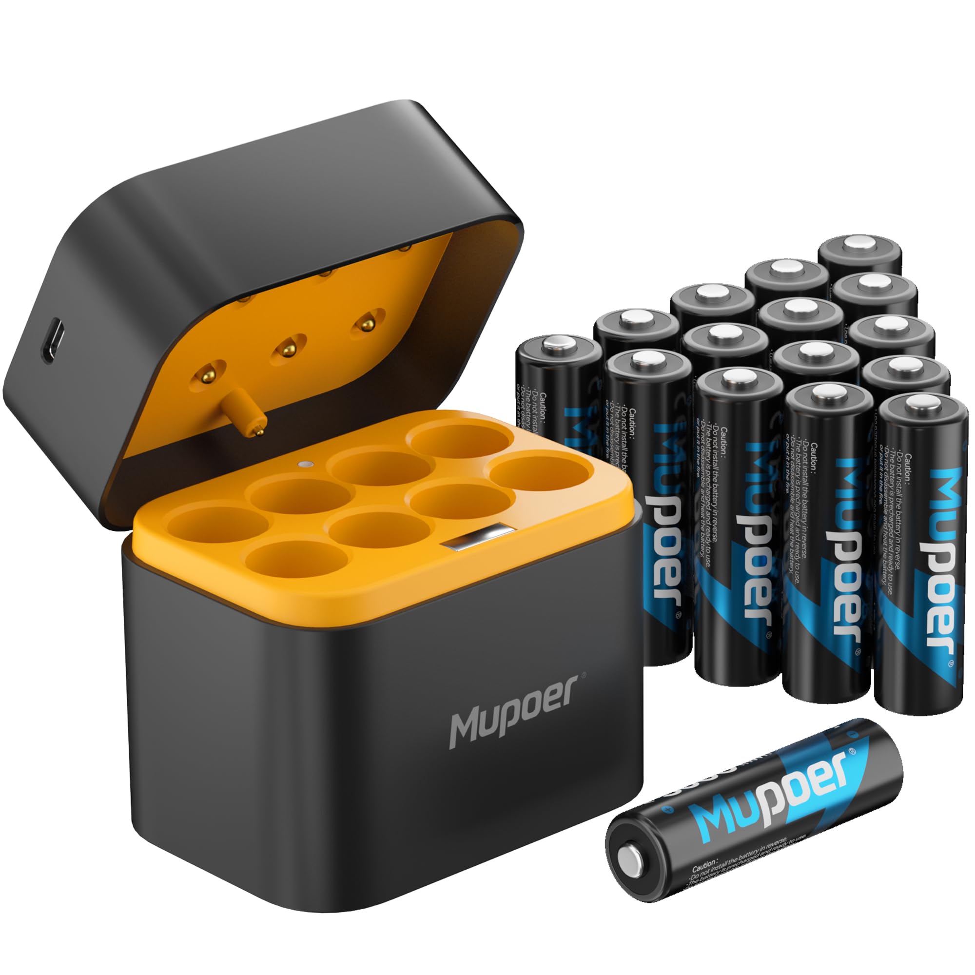 16 Count Rechargeable AA Batteries Lithium with Charger, 1.5V 3000mWh Double A Batteries Rechargeable, Long Lasting AA Li-ion Battery with Integrated Charging Storage Box - Blue