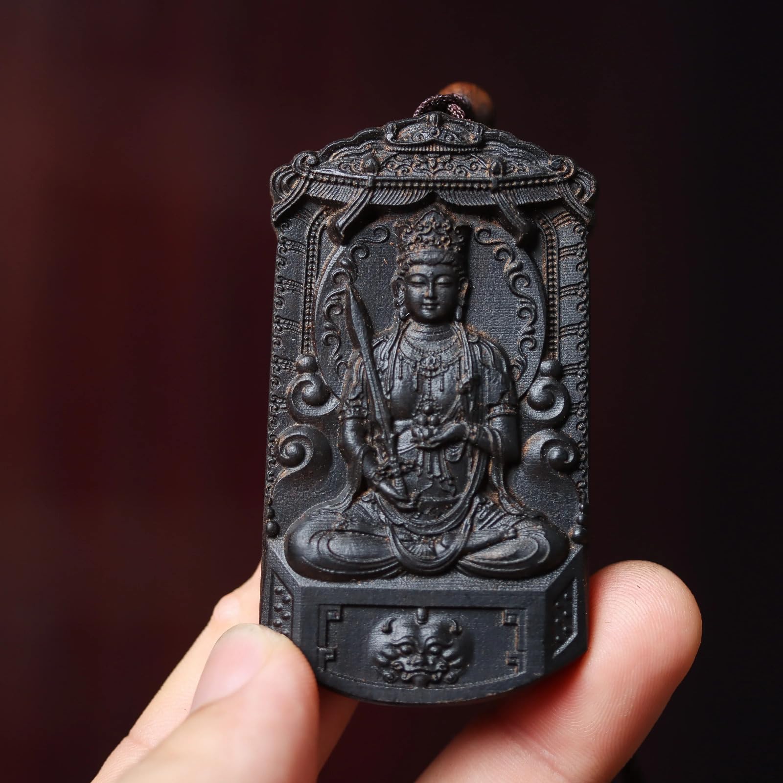 Aottsd Guardian Buddha Pendant Agarwood Sheep Monkey Zodiac Vairocana Necklace 7Cm