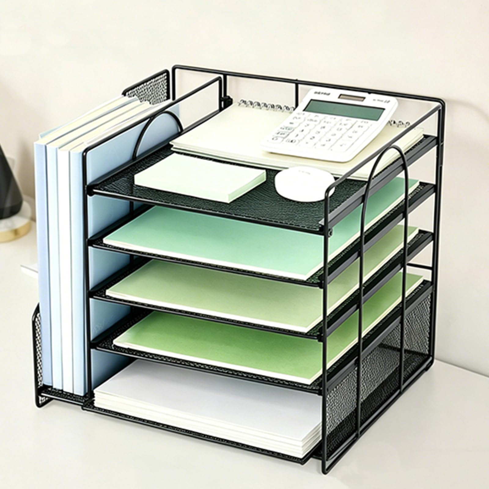 Schreibtisch Organizer und Zubehör, 5 stöckige Papierablage mit Aktenhalter, büro Organizer für Büro Bedarf Dokumentenablage (Schwarz)