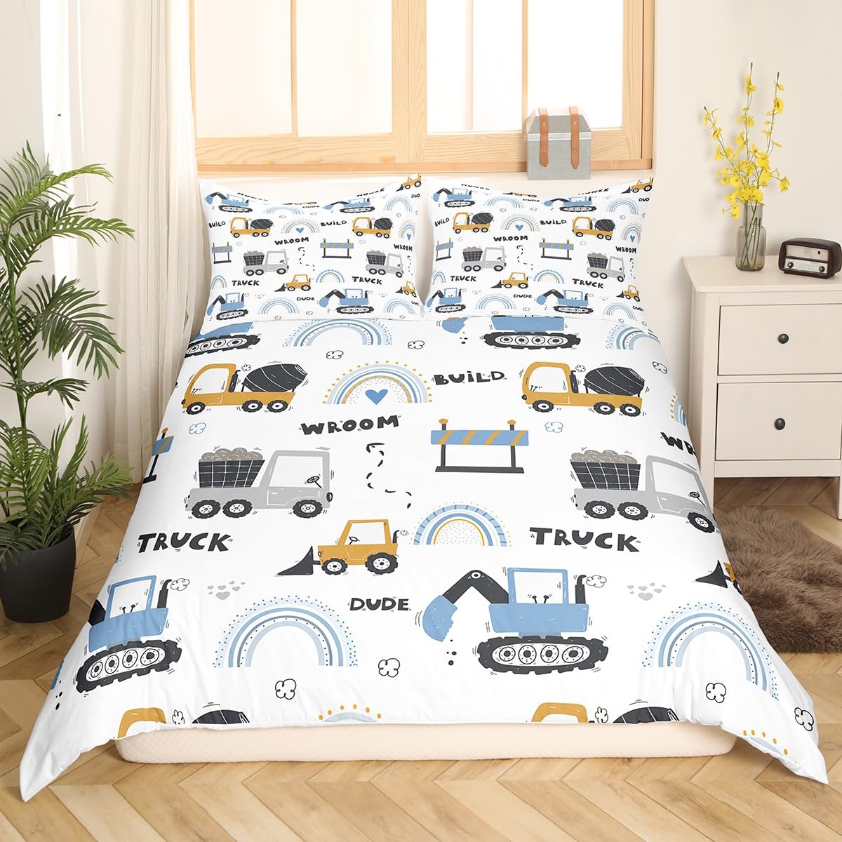 Manfei Truck Duvet Cover Set Single Size, Construction Car Comforter Cover with 1 Pillowcase - Image 3