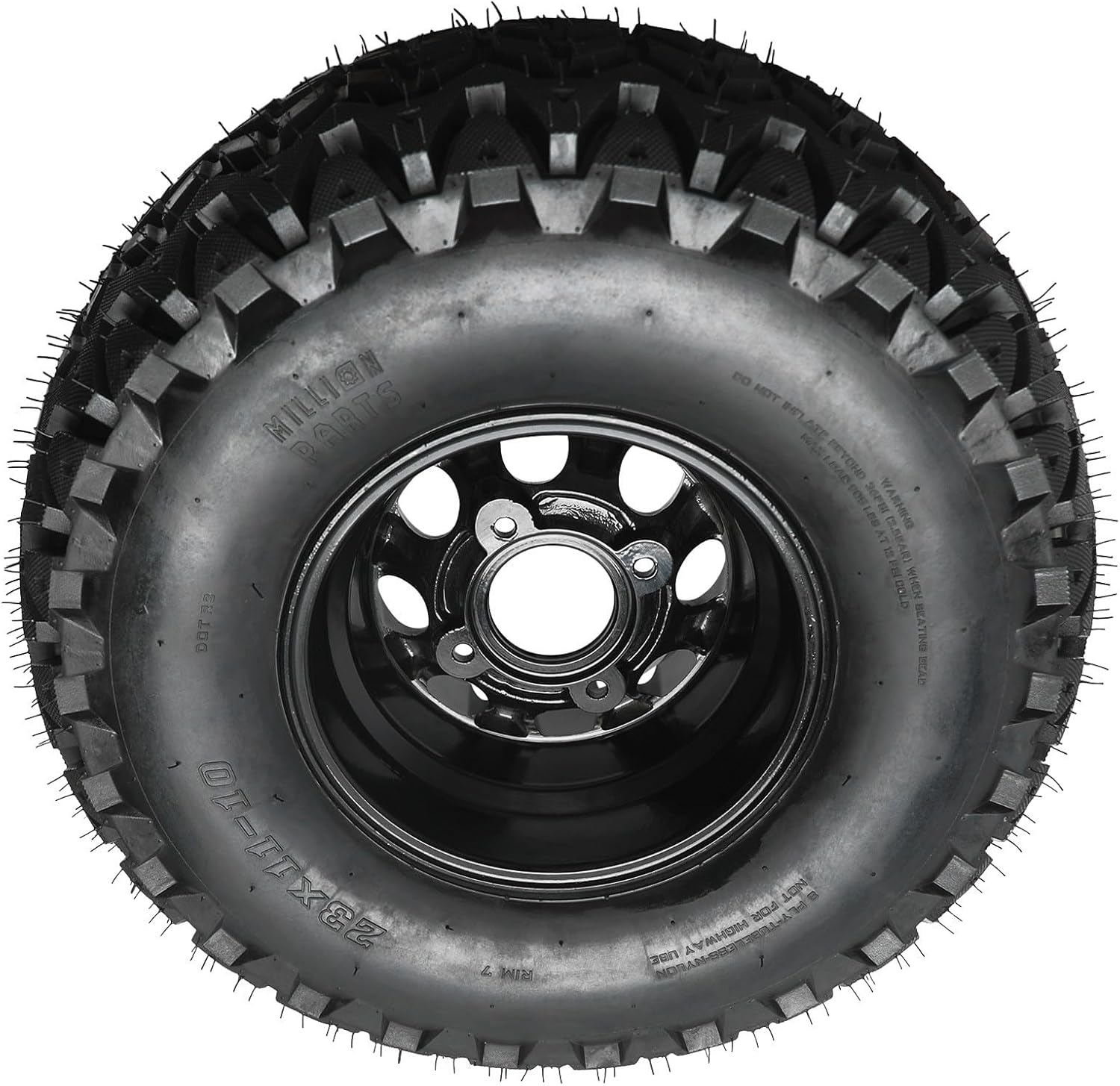 23x11-10 23x11x10 ATV UTV Tubeless Off-Road Tire with Aluminum Rim, 8PR Quad Go Kart Tire and Wheel Set, 10 Inch, 4 Bolt 110mm Hub Pattern for Golf Cart, Lawn Mower Utility (1Pack)