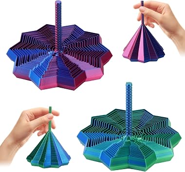 2Pcs 3D Printed Expanded Sensory Fidget Star, Expandable 4.3 Inch Fractal Fidget Toys Octagonal with Handle, Colorful Whirling Spiral Design for Stress Relief Blue-Purple + Blue-Green