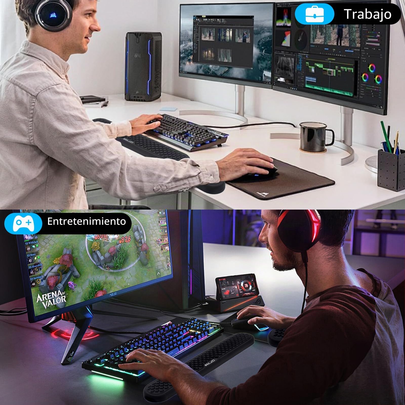 ELZO Reposamuñecas para Teclado y Ratón, Soporte de Muñeca de Espuma Viscoelástica, Almohadilla Ergonómica para Soporte de Muñeca, Reposamuñecas Antideslizante para Teclado de Computadora, Negro