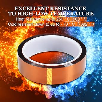 Polyimide Film Adhesive Tape High Temperature Tape 1 inch (25.4mm) X 33m,No Residue Heat Resistant Tape for Sublimation, Masking, 3D Printing, Electric Task, Soldering