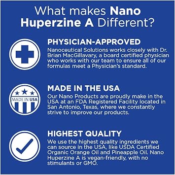 Nano HUPERZINE A | الجسيمات السائلة النانوية | الامتصاص الفوري | الانتباه ، التركيز ، الذاكرة ، الوضوح العقلي | غير GMO GMP معتمد | 30 حصص / 6000mcg لكل زجاجة