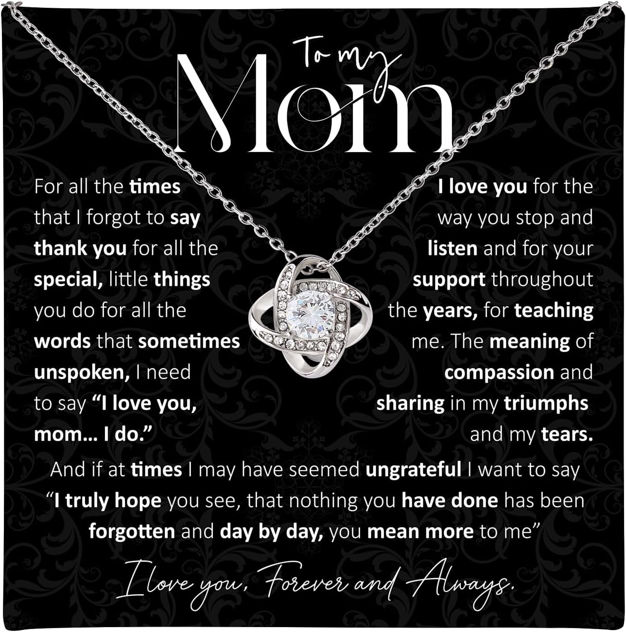 To My Mom Necklace from Daughter or Son – Love Knot Jewelry with Heartfelt Message Card, Elegant Luxury Gift Box, Thoughtful Gift for Mother’s Day, Birthday & Christmas for Mom